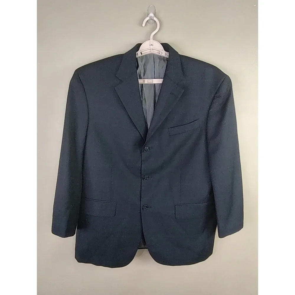 Oscar de la Renta Mens 42S Black Wool Cashmere Windowpane Blazer Sport Coat 3769